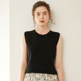 Womens Crew Neck Cashmere Sweater Cashmere Vest Sleeveless Knit Top