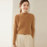 Maglione in cashmere a maniche lunghe lavorato a maglia a trecce, maglione di cashmere da donna