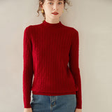 Maglione in cashmere a maniche lunghe lavorato a maglia a trecce, maglione di cashmere da donna