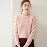 Maglione a collo alto da donna in cashmere a maniche lunghe pullover in cashmere con orlo a coste