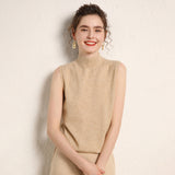 Womens Mock Neck Cashmere Sweater Vest Sleeveless Cashmere Knit Top