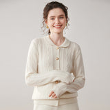 Womens Cable Knit Cashmere Cardigan Peter Pan Collar Cashmere Sweater