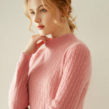Maglione in cashmere a maniche lunghe lavorato a maglia a trecce, maglione di cashmere da donna