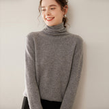 Maglione a collo alto da donna in cashmere a maniche lunghe pullover in cashmere con orlo a coste
