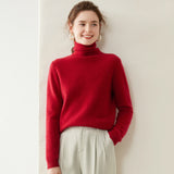 Maglione a collo alto da donna in cashmere a maniche lunghe pullover in cashmere con orlo a coste