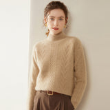 Womens Mock Neck Cable Knit Cashmere Sweater Textured Cashmere Pullover