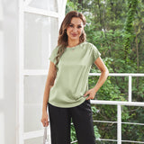 Womens Silk Tops Round Neck Short Sleeves Pure Silk Shirts