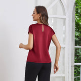 Womens Silk Tops Round Neck Short Sleeves Pure Silk Shirts