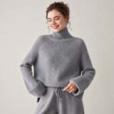 Maglione di cashmere a coste da donna dolcevita pullover raglan di cashmere