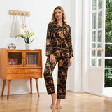 Baroque Chain Print Silk Pajama Set Long Silk Pajamas Silk Two Piece Lounge Set