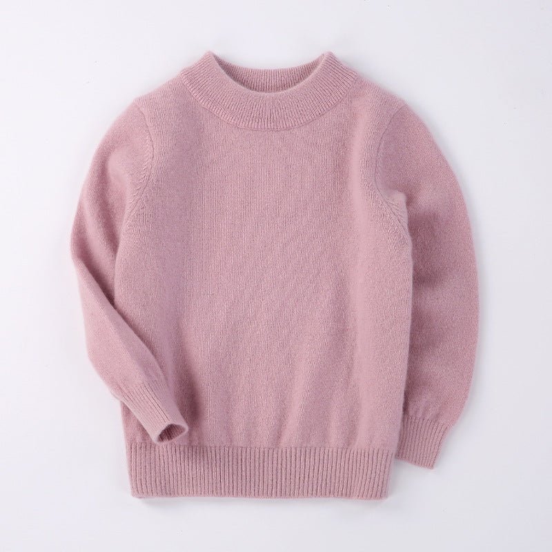 Boys And Girls Crew Neck Pure Cashmere Sweater Ribbed Knit Hem Purple 100