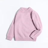 Boys And Girls Thick Crew Neck Pure Cashmere Sweater Ribbed Knit Hem Purple 90