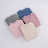 Boys And Girls Thick Crew Neck Pure Cashmere Sweater Ribbed Knit Hem Beige 90