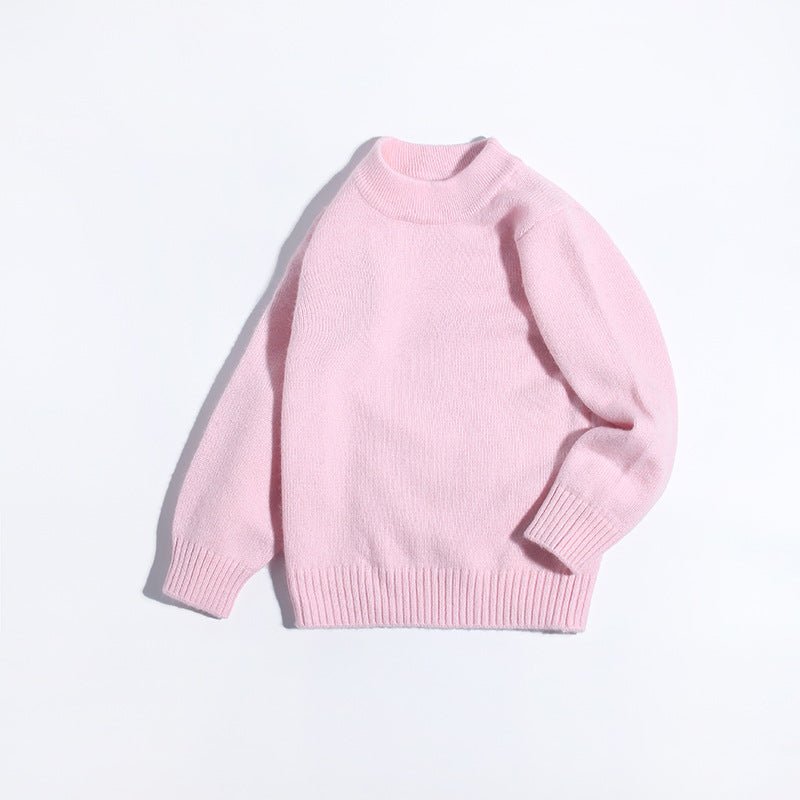Boys And Girls Thick Crew Neck Pure Cashmere Sweater Ribbed Knit Hem Pink 90