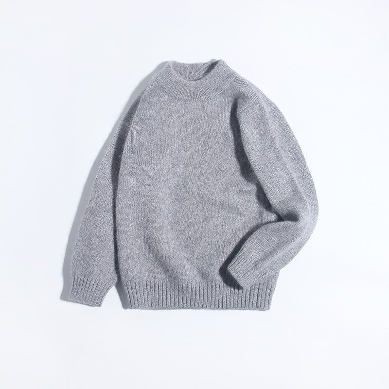 Boys And Girls Thick Crew Neck Pure Cashmere Sweater Ribbed Knit Hem Grey 90