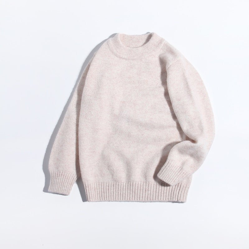 Boys And Girls Thick Crew Neck Pure Cashmere Sweater Ribbed Knit Hem Beige 90