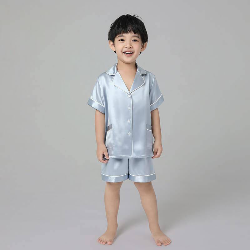 Boys Silk Pajama Sets Short Two Piece Kids Silk Sleepwear
