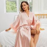 Bridal Silk Kimono Robes With Ostrich Feather Silk Robe