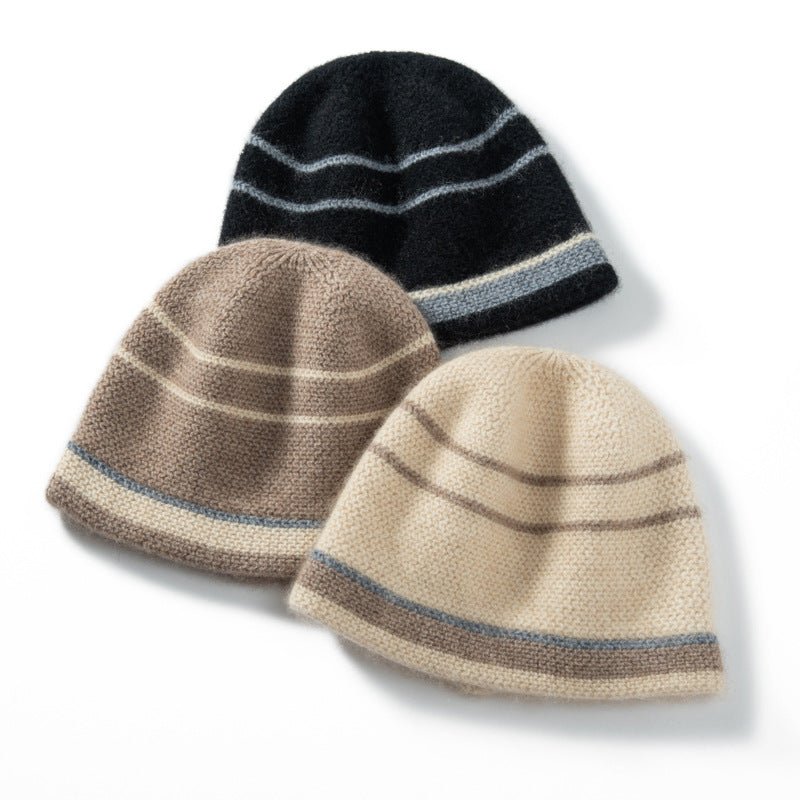 Cashmere Beanie Stripe Cashmere Winter Hat Unisex 100% Cashmere Cap