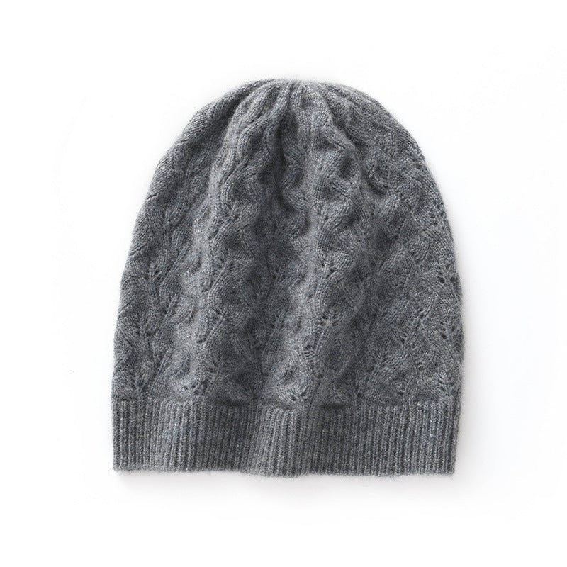 Cashmere Beanie Textured Cashmere Hat with All - Over Cable Ribbed Edge
