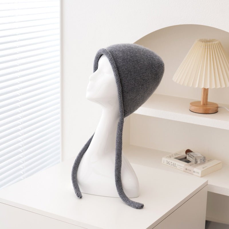 Cashmere Bonnet Hat with Ties Womens Ear Cover Cashmere Beanie