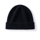 Cashmere Knit Beanie Hat with Fold Over Cuff Ribbed Winter Cashmere Cap