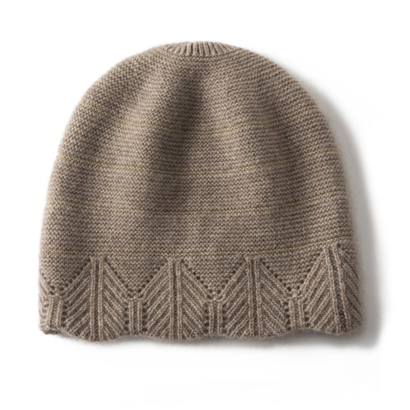 Chevron Border Pure Cashmere Beanie Cashmere Hat Textured Knit