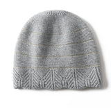 Chevron Border Pure Cashmere Beanie Cashmere Hat Textured Knit