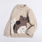 Cute Kids Cashmere Sweater Cats Motif Crew Neck Cashmere Pullover