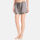 Dark Grey Silk Pajamas Shorts Set with White Trimming