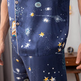 Galaxy Printed Silk Pajama Set For Mens Luxury Silk Nightwear