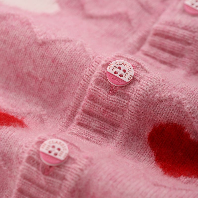 Girls Cashmere Cardigan Heart Pattern Kids Button Front Cashmere Sweater Pink 90