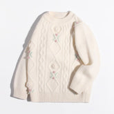 Girls Cashmere Sweater Cable Knit Floral Embroidery Cashmere Blouse