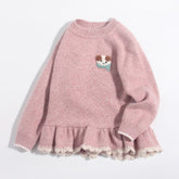 Girls Cashmere Sweater Puppy Patch Lace Hem Cashmere Knit Pullover