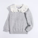 Girls Cashmere Sweater White Ruffled Collar Kids Cashmere Knit Pullover