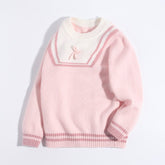 Girls Pure Cashmere Sweater Sailor Collar and Bow Detail Kids Cashmere Pullover
