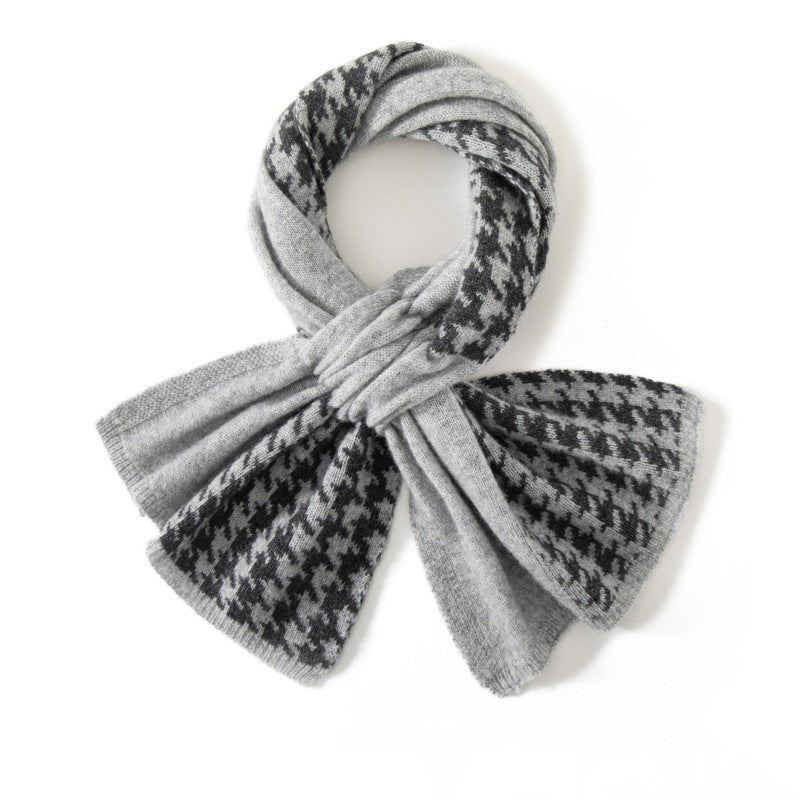 Houndstooth Small Crossed Cashmere Scarf Thick Cashmere Neck Warmer for Winter