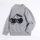 Kids Cashmere Sweater Cherry Intarsia Crew Neck Cashmere Pullover