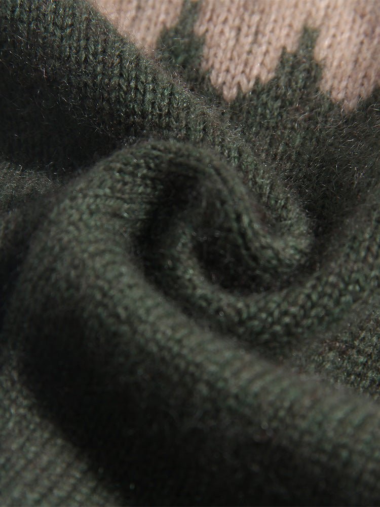 Kids Cashmere Sweater Nordic Fair Isle Pattern Crew Neck Cashmere Pullover Green 80