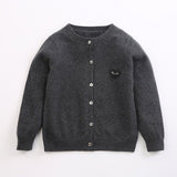 Kids Crew Neck Cashmere Cardigan Button Front Knit Cashmere Sweater Dark Grey 80