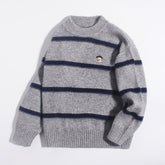 Kids Crew Neck Cashmere Sweater Stripes Cartoon Patch Cashmere Pullover