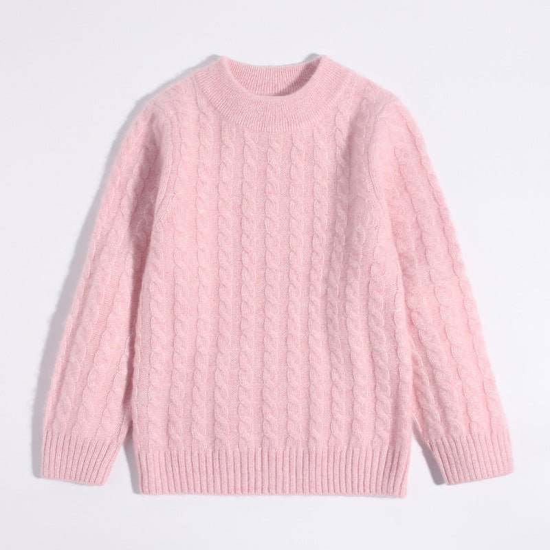 Kids Crew Neck Pure Cashmere Sweater Cable Knitted Cashmere Sweater Pink 90