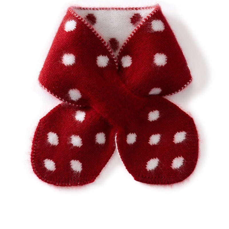 Kids Playful Polka Dot Cashmere Neck Warmer Bow Knot Cashmere Scarf Pure Cashmere Wrap