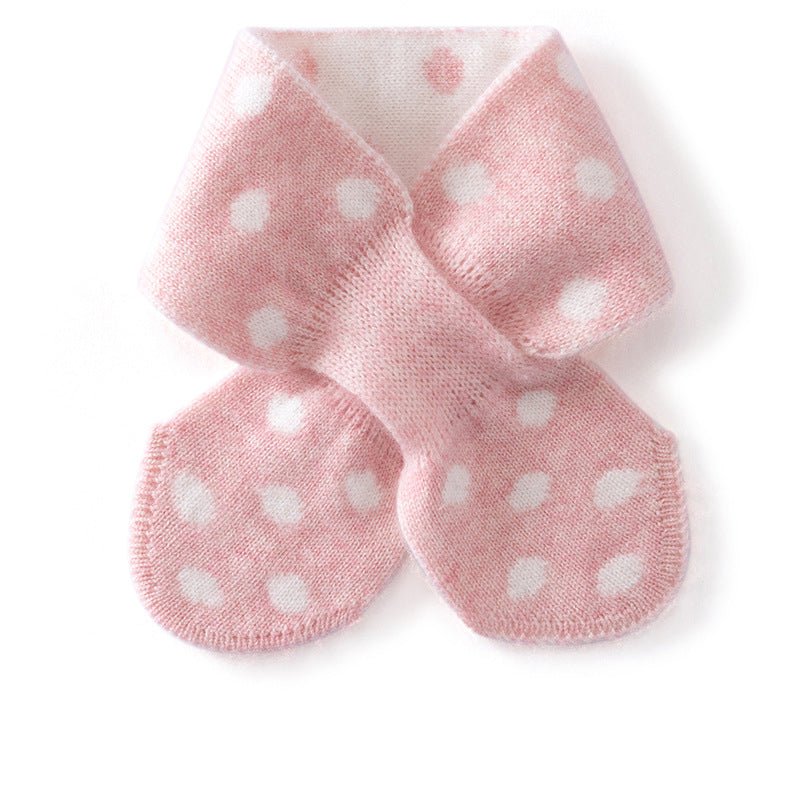 Kids Playful Polka Dot Cashmere Neck Warmer Bow Knot Cashmere Scarf Pure Cashmere Wrap