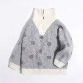 Kids Polka Dot Cashmere Sweater Contrast Zip Collar Cashmere Pullover