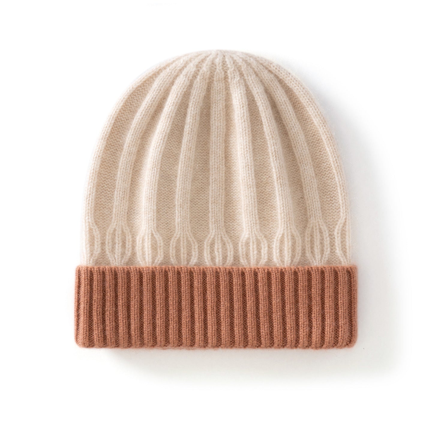 Kids Ribbed Cashmere Knit Beanie Folded Edge Colorblock Cashmere Knit Hat