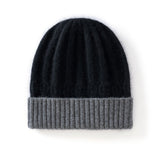 Kids Ribbed Cashmere Knit Beanie Folded Edge Colorblock Cashmere Knit Hat