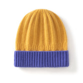Kids Ribbed Cashmere Knit Beanie Folded Edge Colorblock Cashmere Knit Hat