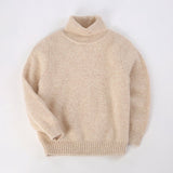 Kids Turtleneck Cashmere Sweater Long Sleeve Cashmere Pullover Ribbing Hem Beige 90