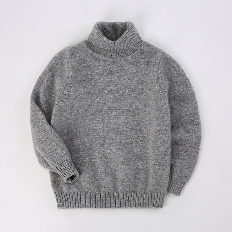 Kids Turtleneck Cashmere Sweater Long Sleeve Cashmere Pullover Ribbing Hem Grey 90